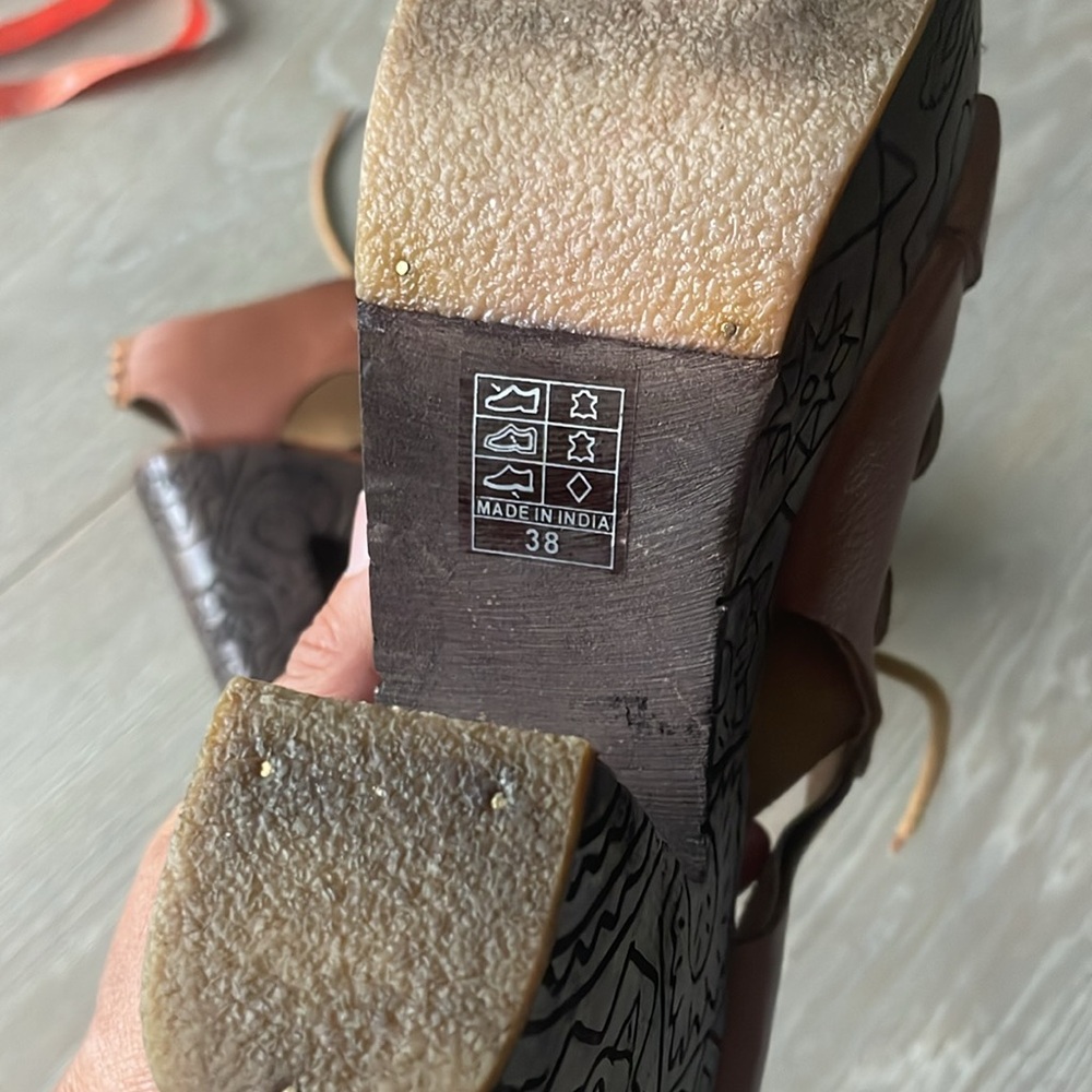 Free People Tan Leather Lace Front Platform Clog Sandals - Picture 5 of 9